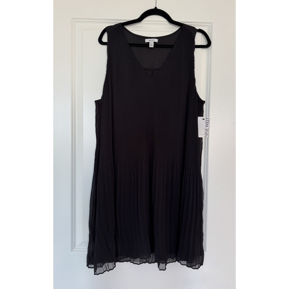 Nine West Womens Mineral Black‎ V-Neck Pleated Sleeveless Dress XL WW32Y315RS - Picture 2 of 9